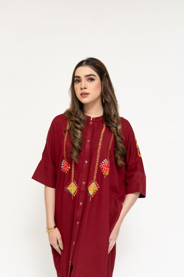 MAROON HANDLOOM KAFTAN