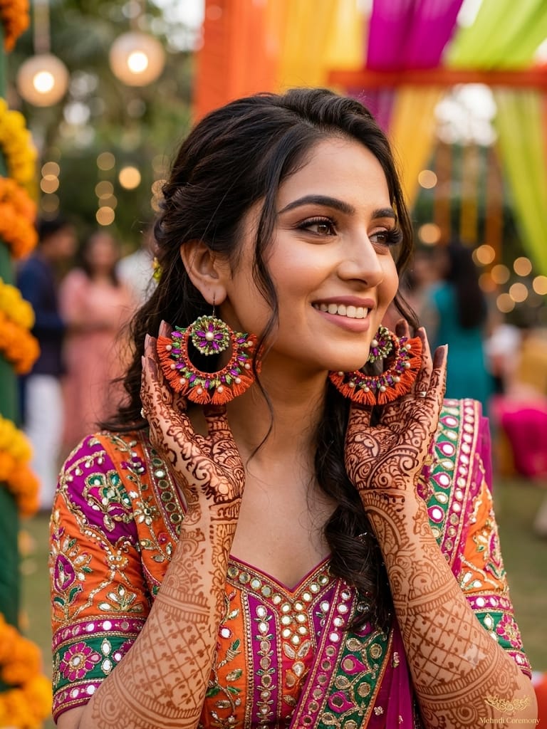 Add a touch of vibrant tradition to your look with these handcrafted statement earrings,designed to make every celebration shine.