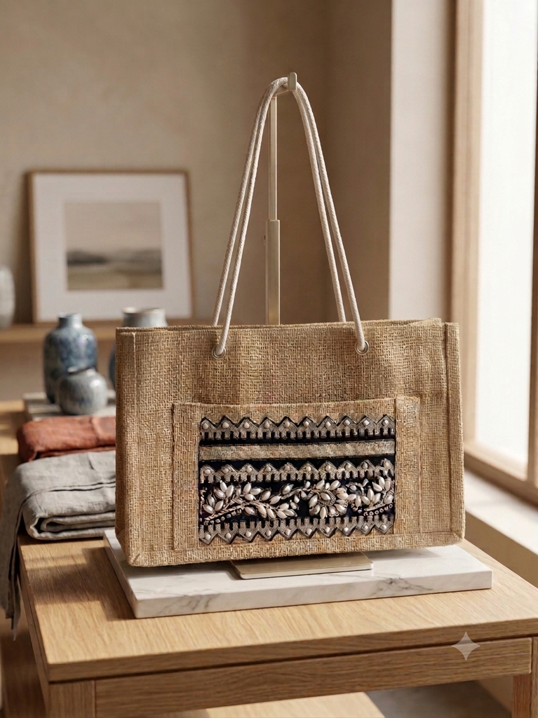 Handcrafted Jute Tote Handbag