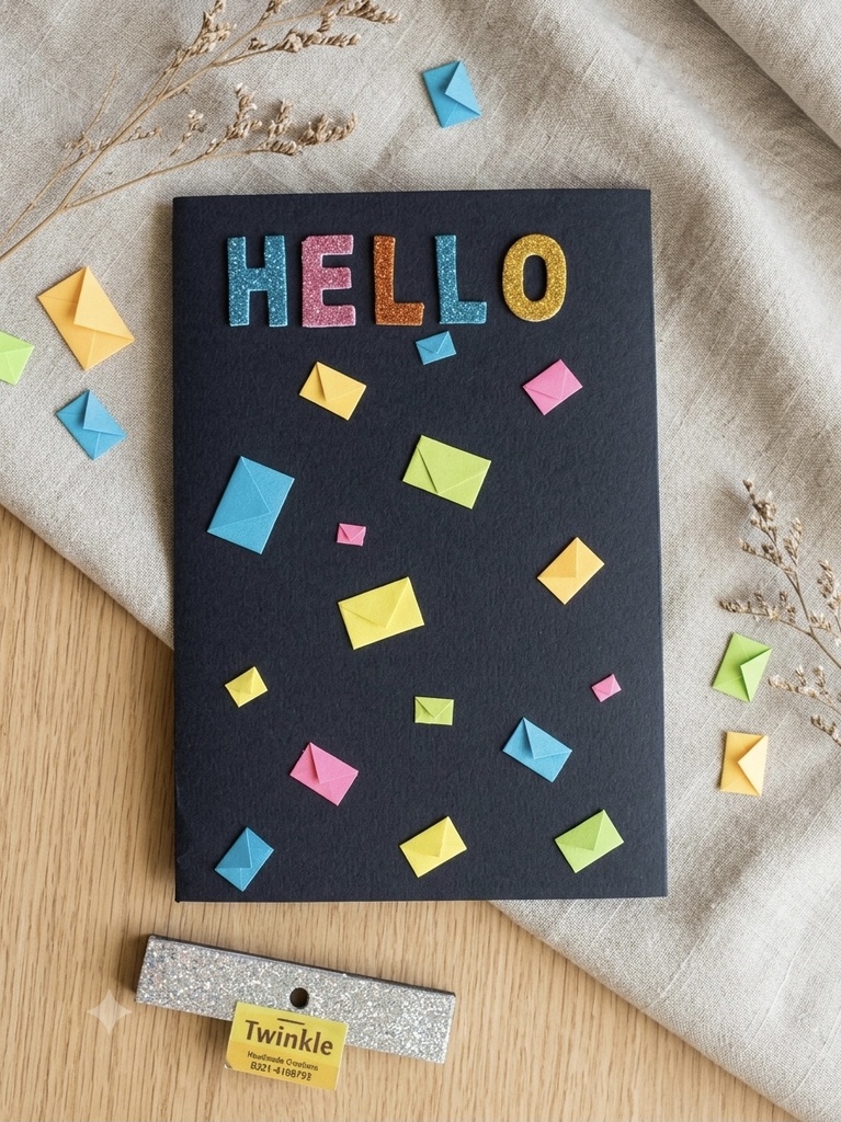 Vibrant 3D Handmade Hello Miniature Envelopes Greeting Card