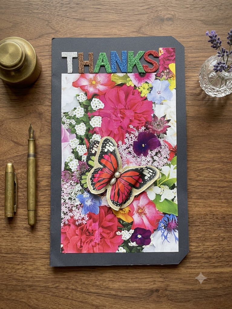 That is a beautiful jumbo 3D butterfly thank you card, centerpiece and glitter it is a lovely,layered texture.