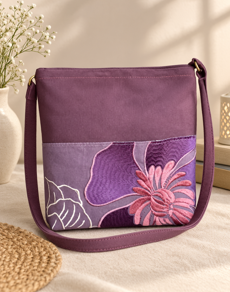 Purple denim bag