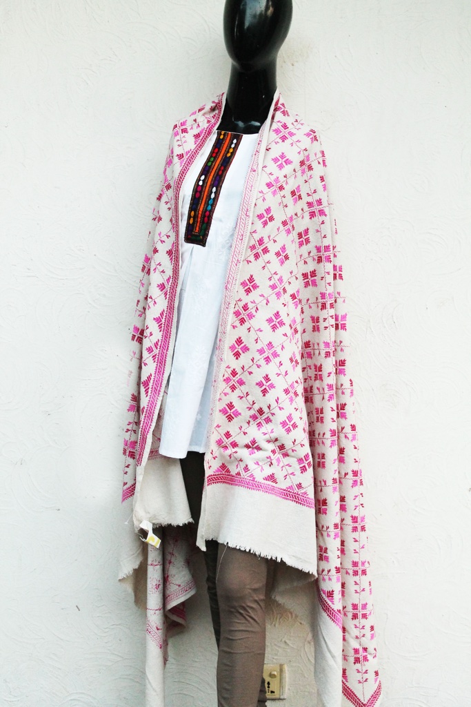 White shawl with hand embroidery