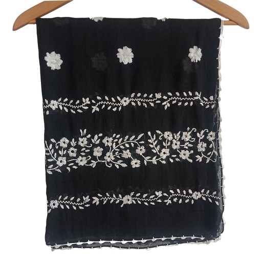 [PK5329-CW-SCF-015451] Hand Embroidered Cotton Scarf