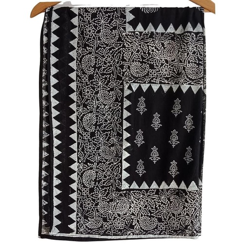 [PK5329-CW-SCF-015472] Black and White Dupatta with Block Print