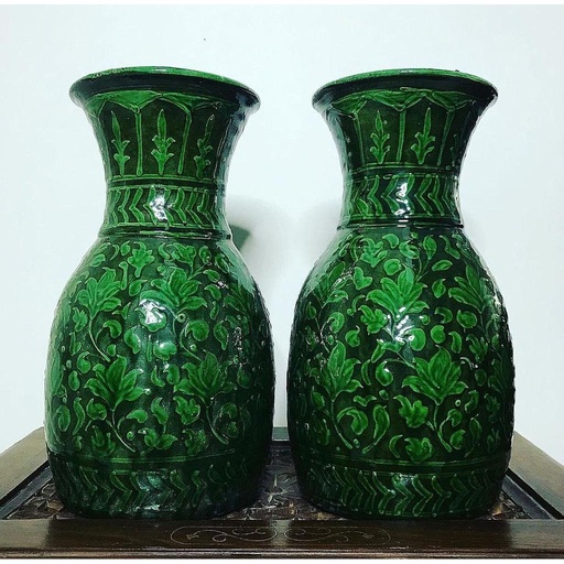 [PK5648-HM-VAS-016299] Harsh Green  Oriented Vases (Pair)
