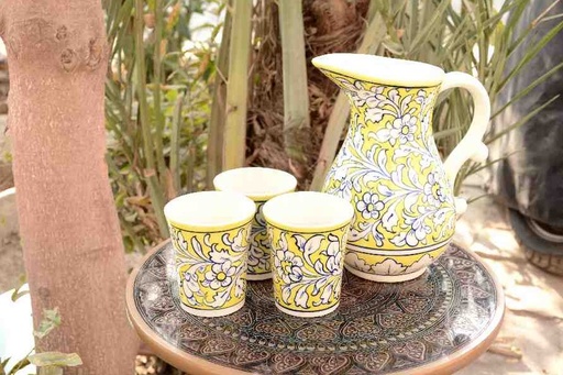 [PK0023-CF-BPO-025769] Blue Pottery 6 Glass Water Set