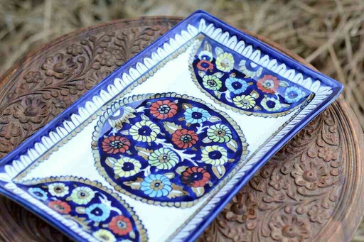 [PK0363-HM-TRY-026001] Blue Pottery Rectangular Dish