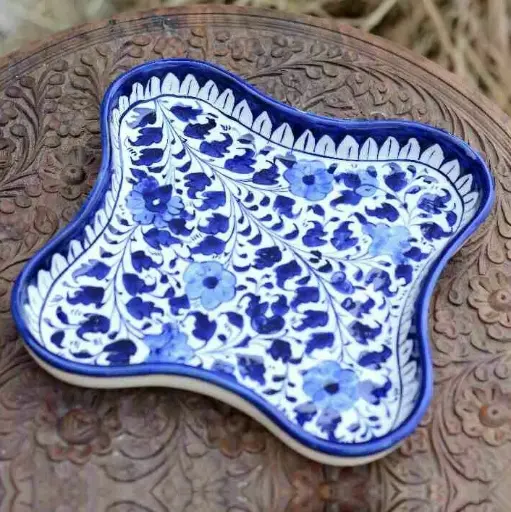 [PK0363-HM-TRY-026010] Blue Pottery Star Shape Serving Dish