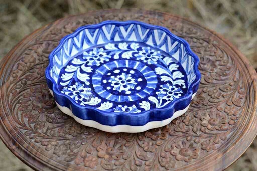 [PK0363-HM-TRY-026021] Blue Pottery Apple Dish