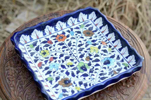 [PK0363-HM-TRY-026058] Blue Pottery Square Shape Serving Tray