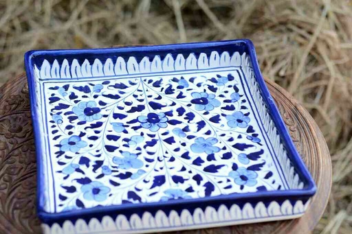 [PK0363-HM-TRY-026062] Blue Pottery Square Shape Serving Tray