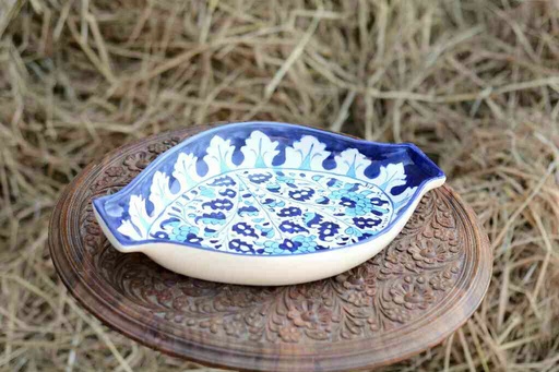 [PK0363-HM-TRY-026127] Blue Pottery Oval Shape Rice Tray
