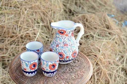 [PK0363-HM-TBW-026235] Blue Pottery Water Set