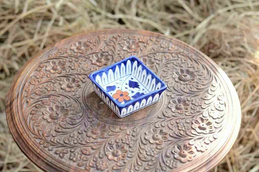 [PK0363-CF-BPO-026306] Blue Pottery Square Shaped Butter Cup