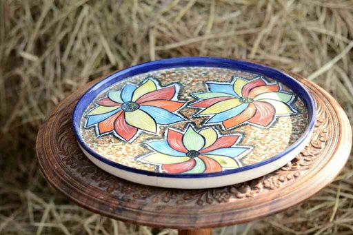 [PK0363-HM-TRY-026362] Blue Pottery Pizza Tray
