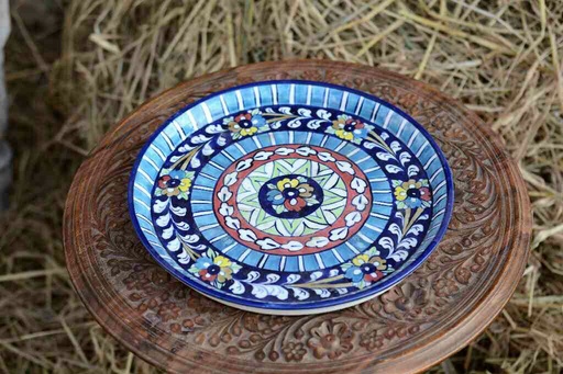 [PK0363-HM-TRY-026371] Blue Pottery Pizza Tray
