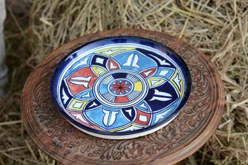 [PK0363-HM-TRY-026372] Blue Pottery Pizza Tray