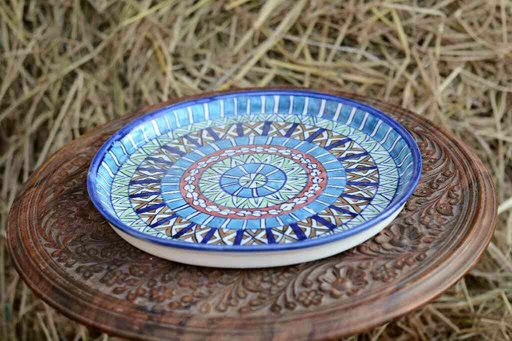 [PK0363-HM-TRY-026374] Blue Pottery Pizza Tray