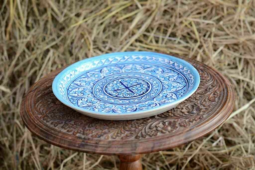 [PK0363-HM-TRY-026379] Blue Pottery Pizza Tray