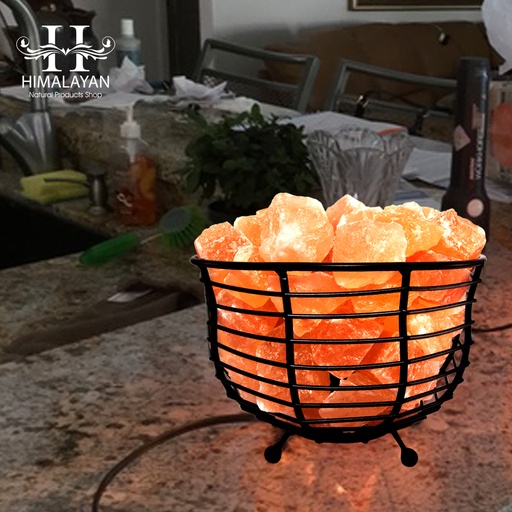 [PK8146-HM-LMP-027840] Himalayan Metal Basket Air purifying Salt Lamp (Bowl Style)