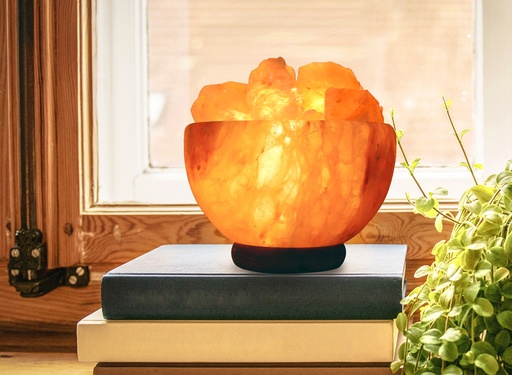 [PK8146-HM-LMP-027856] Himalayan Hand Carved Small Fire Bowl Salt Lamp with Salt Crystal Chunks