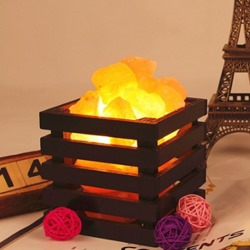 [PK8146-HM-LMP-027860] Himalayan Cube Shape Wooden Basket Salt Lamp