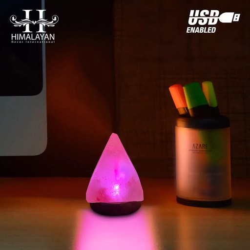 [PK8146-HM-DCR-029183] Pyramid Shape USB Salt Lamp with Multicolored LED Bulb