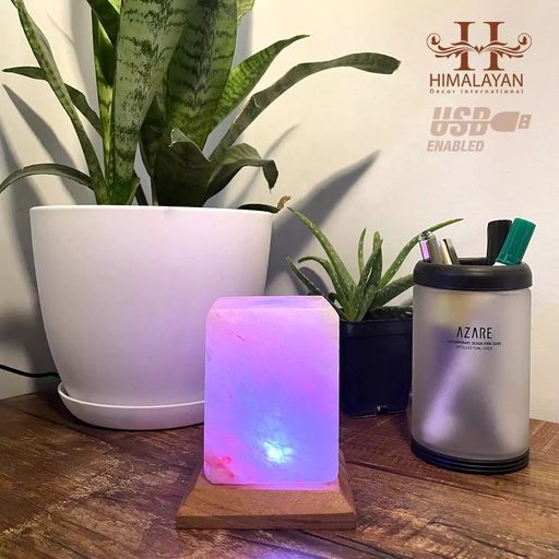 [PK8146-HM-DCR-029189] Cube Shape USB Salt Lamp with Multicolored LED Bulb