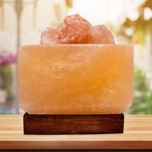 [PK8146-HM-DCR-029190] Cube Shape Fire Bowl Salt Lamp w Rock Salt Chunks