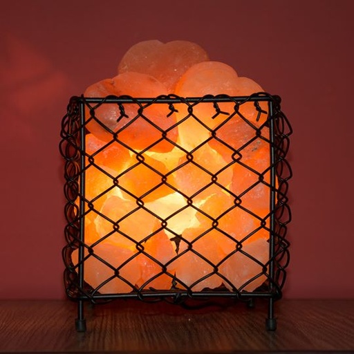 [PK8146-HM-DCR-029195] Square Shape Metal Basket Lamp with Salt Chunks