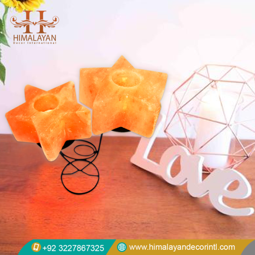 [PK8146-CF-MET-029230] Himalayan Natural Star Shape Candle Holder with Metal Stand (Pack of 2)