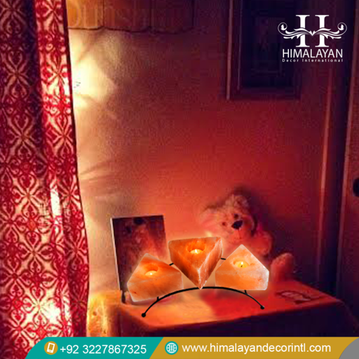 [PK8146-CF-MET-029234] Himalayan Natural Triangle Shape Candle Holder with Metal Stand (Pack of 3)