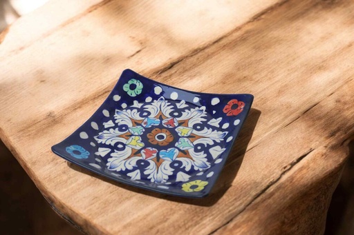 [PK9650-HM-BKT-030073] Blue Pottery Square Plate
