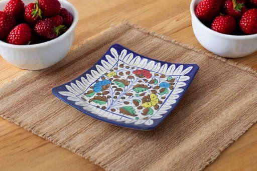 [PK9650-HM-BKT-030077] Blue Pottery Square Plate