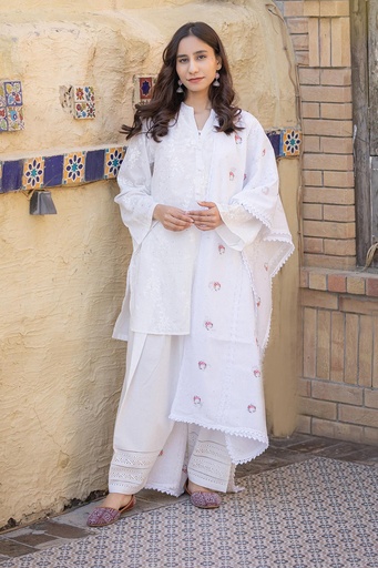 [3-k-25] White Emroidered Kurta