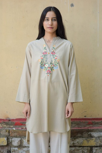 [16-K-25] Beige Embroidered Kurta