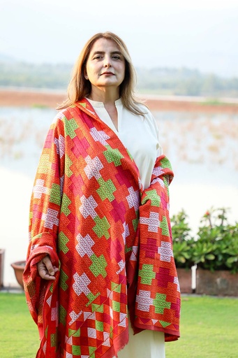 [23-SH-317] Umber - Jisti phulkari shawl