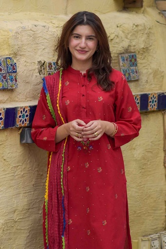 [32-k-25] Cherry Blossom Cross-stitch Kurta-Dupatta