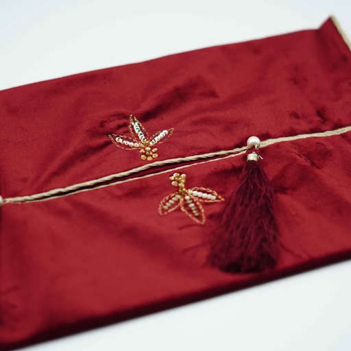 [VC-EG-TB-1] TB-1 Burgundy Velvet Tissue Box Cover with Dabka Work