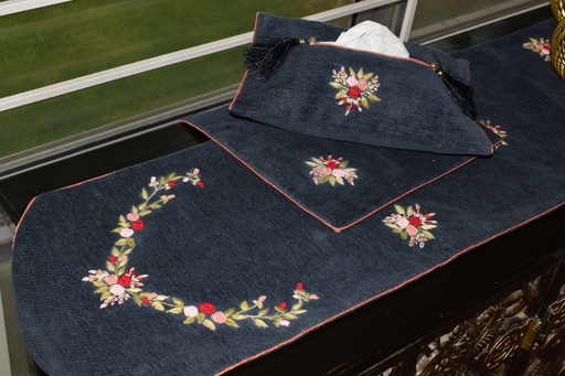 [VC-EG-DS-27] DS-27 Deep Blue Jacquard Dining Set