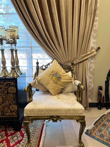 [VC-EG-C-12] C-12 Beige Velvet Hand Embroidered Cushion Covers Set