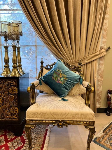 [VC-EG-C-15] C-15 Blue Velvet Hand Embroidered Cushion Covers Set