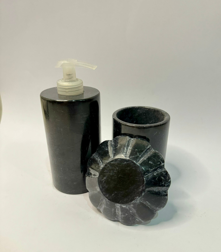 [VC-NUQ-NQMBABLK09] Black Marble Bathroom Accessory Set Of Three