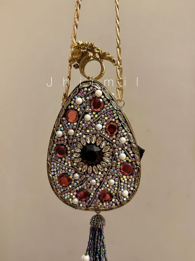 [VC-JHIL-019] Festive handmade Clutch - Oval Champaign/Peach