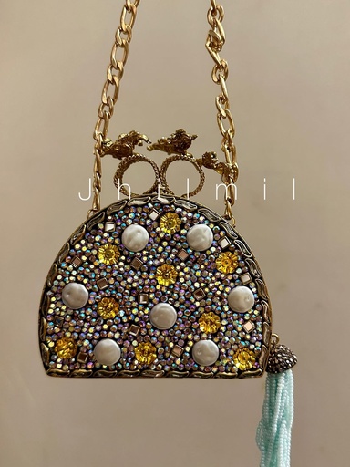 [VC-JHIL-021] Festive handmade Clutch - Dome Yellow Mother Pearl