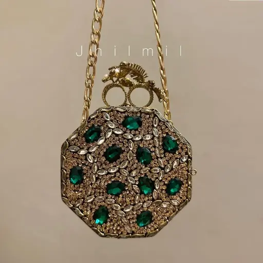 [VC-JHIL-029] Festive handmade Clutch - Hexagon Emerald