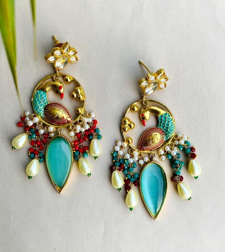 [VC-JHIL-085] Gold plated kundan peacock earrings