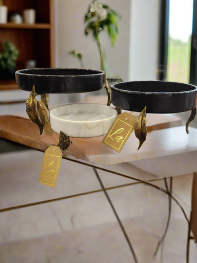 [VC-LAH-051] Marble Bowl Flat With Brass Stand - (30 Cm)