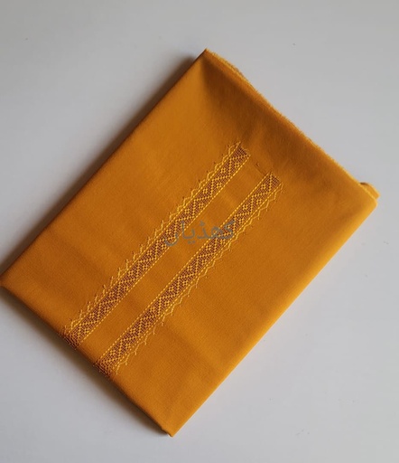 [VC-RK00021] Mustard Kurta Hand-Embroidered Premium Cotton Fabric Tarkashi Neckline Unstitched